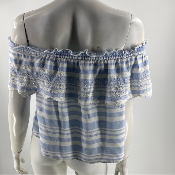 American Eagle Top Small Blue White Striped Eyelet - Picture 4 of 6